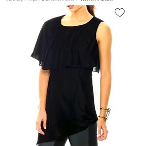 Finley Estella Holidsy assymetrical sleeveless black velvet blouse Medium